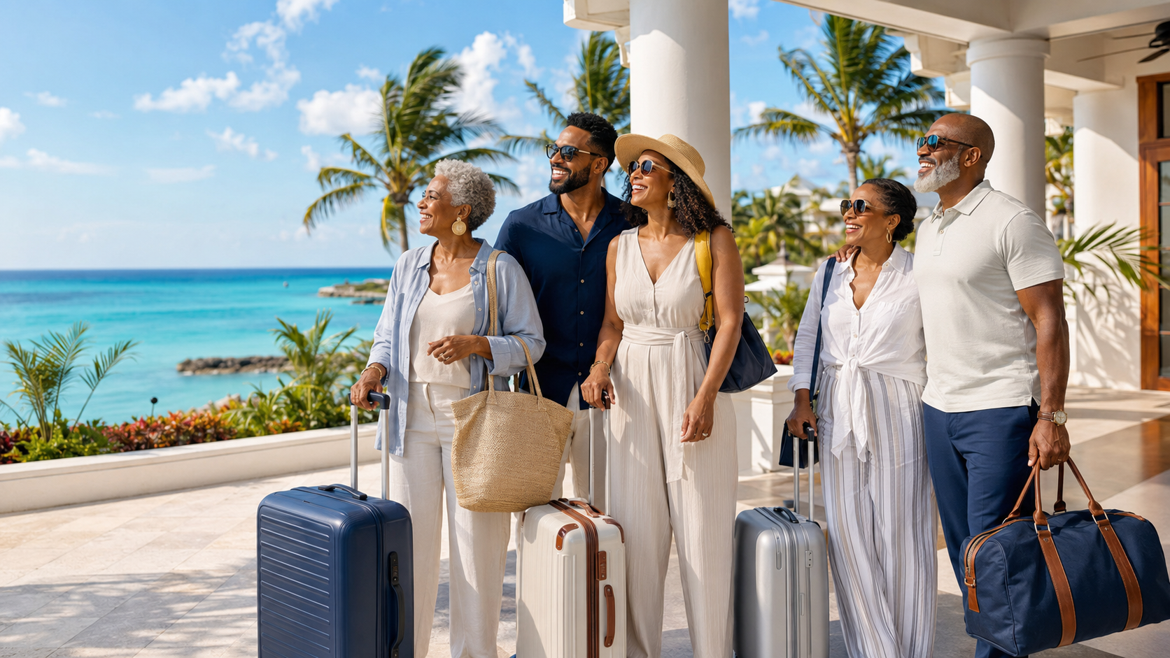 Travelers arriving at a Caribbean resort