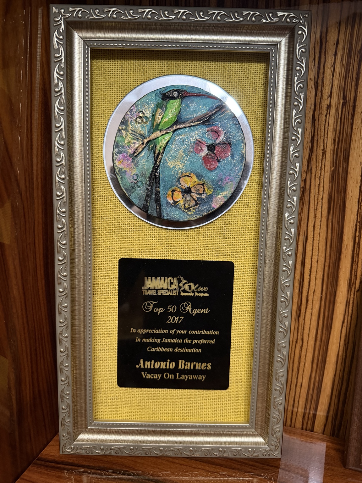 Antonio Barnes Top 50 Jamaica Travel Specialist award for 2017