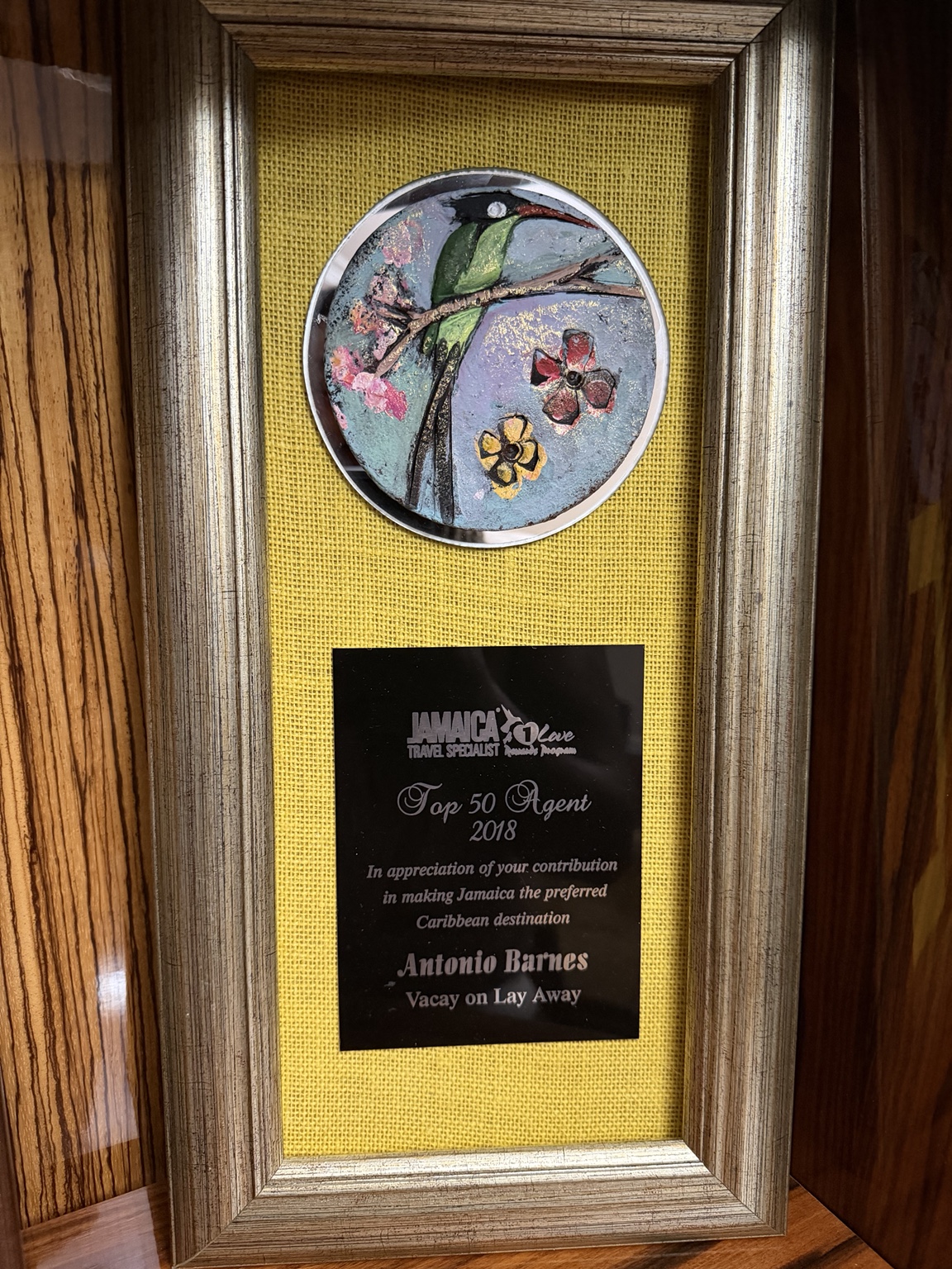 Antonio Barnes Top 50 Jamaica Travel Specialist award for 2018